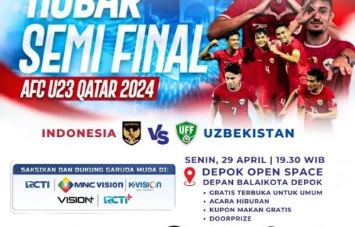 Pemkot Depok Geser Lokasi Nobar Laga Semi Final Indonesia VS Usbekistan