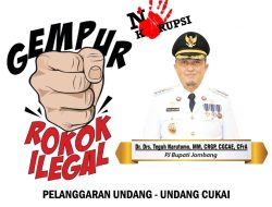 Pj Bupati Jombang Teguh Naruto Menghimbau masyarakat Jombang kalau melihat peredaran rokok ilegal segera melaporkan kekantor Bea Cukai terdekat atau Hubungi nomor 1500 225