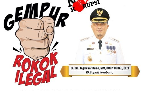 Pj Bupati Jombang Teguh Naruto Menghimbau masyarakat Jombang kalau melihat peredaran rokok ilegal segera melaporkan kekantor Bea Cukai terdekat atau Hubungi nomor 1500 225