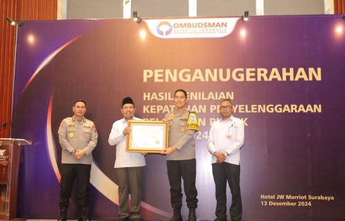Polres Jombang Meraih Penghargaan Kepatuhan Pelayanan Publik dari Ombusman RI