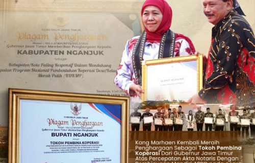 Bupati Nganjuk Terima Penghargaan Sebagai Tokoh Pembina Koperasi dari Gubernur Jawa Timur