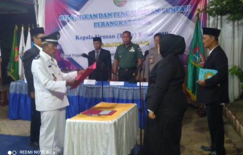 Pelantikan Perangkat Desa Pojokrejo Berjalan Khidmat, Dihadiri Forkopimcam Kesamben