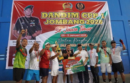 Kodim 0814/Jombang Tutup Turnamen Tenis Lapangan Piala Dandim Cup I Tahun 2026 Se Jawa Timur